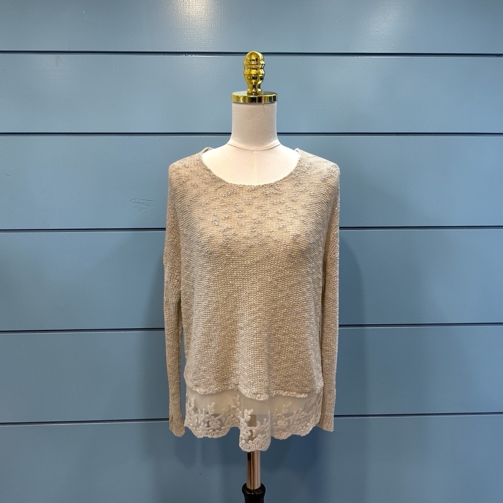 Wet Seal Vtg Open Knit Lace Hem Sweater Lightweight Long Sleeve Y2K 90s Sz S